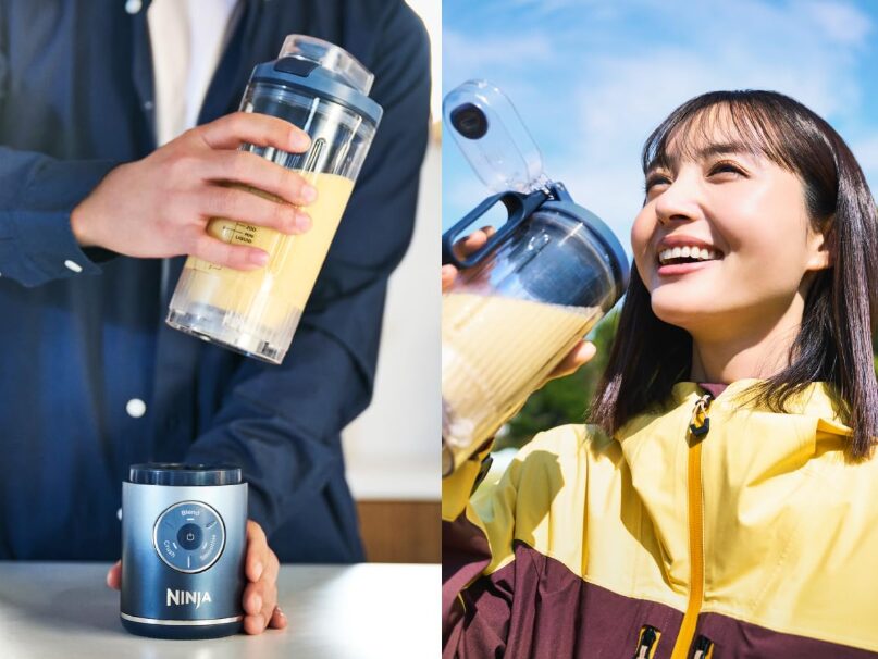 Ninja Blast Max(ニンジャ ブラストマックス)でスムージーを飲む女性