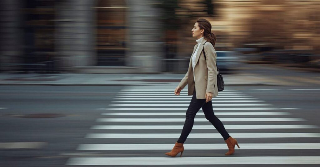 歩いて通勤する女性