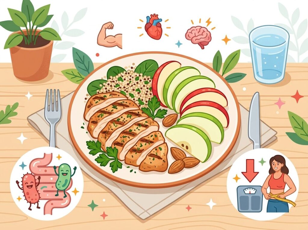 りんごとお肉を一緒に食べる