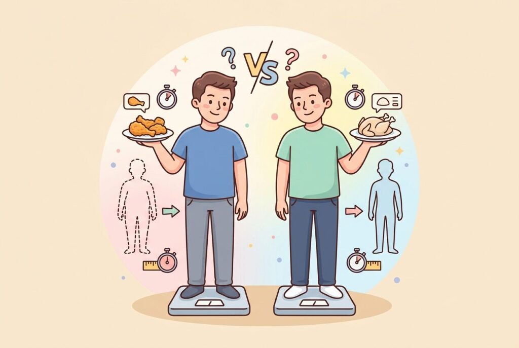 揚げ鶏と茹で鶏の体重比較