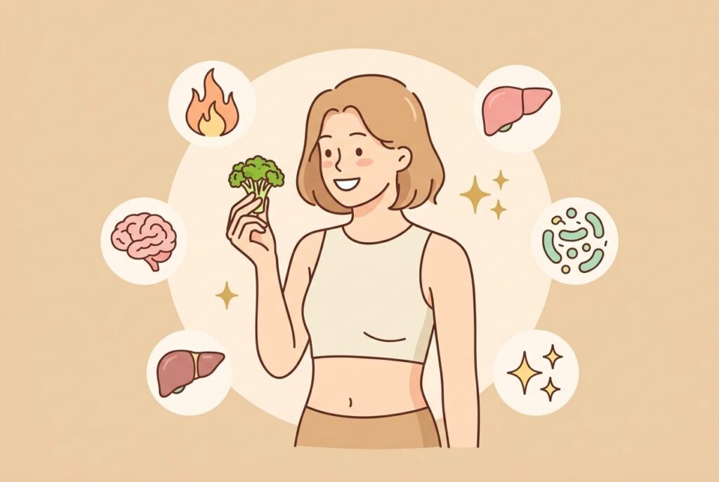 ブロッコリースプラウトを食べる女性